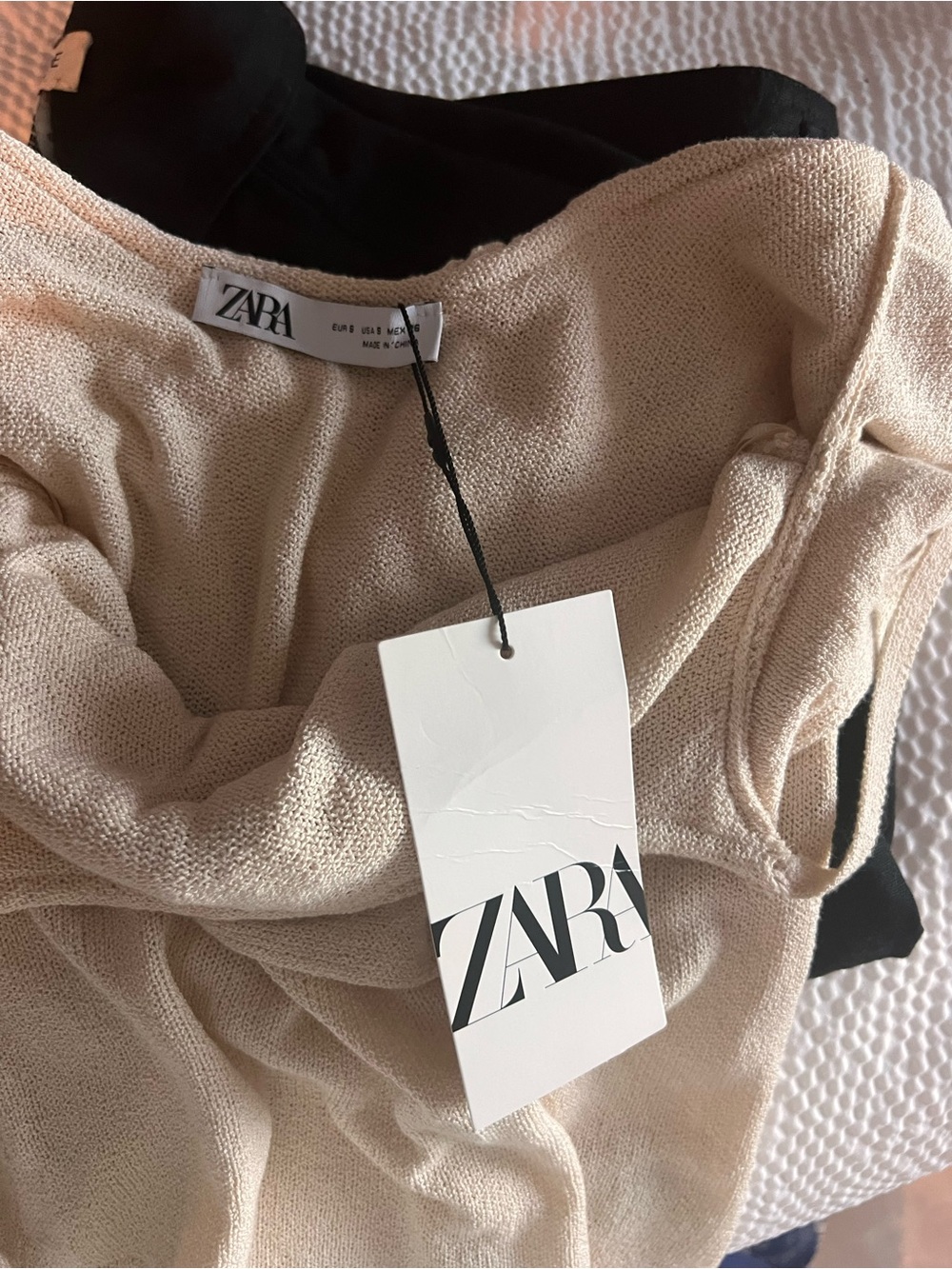 Zara Beige Ruched Off Shoulder Knit Top Size Small NWT - Picture 9 of 9